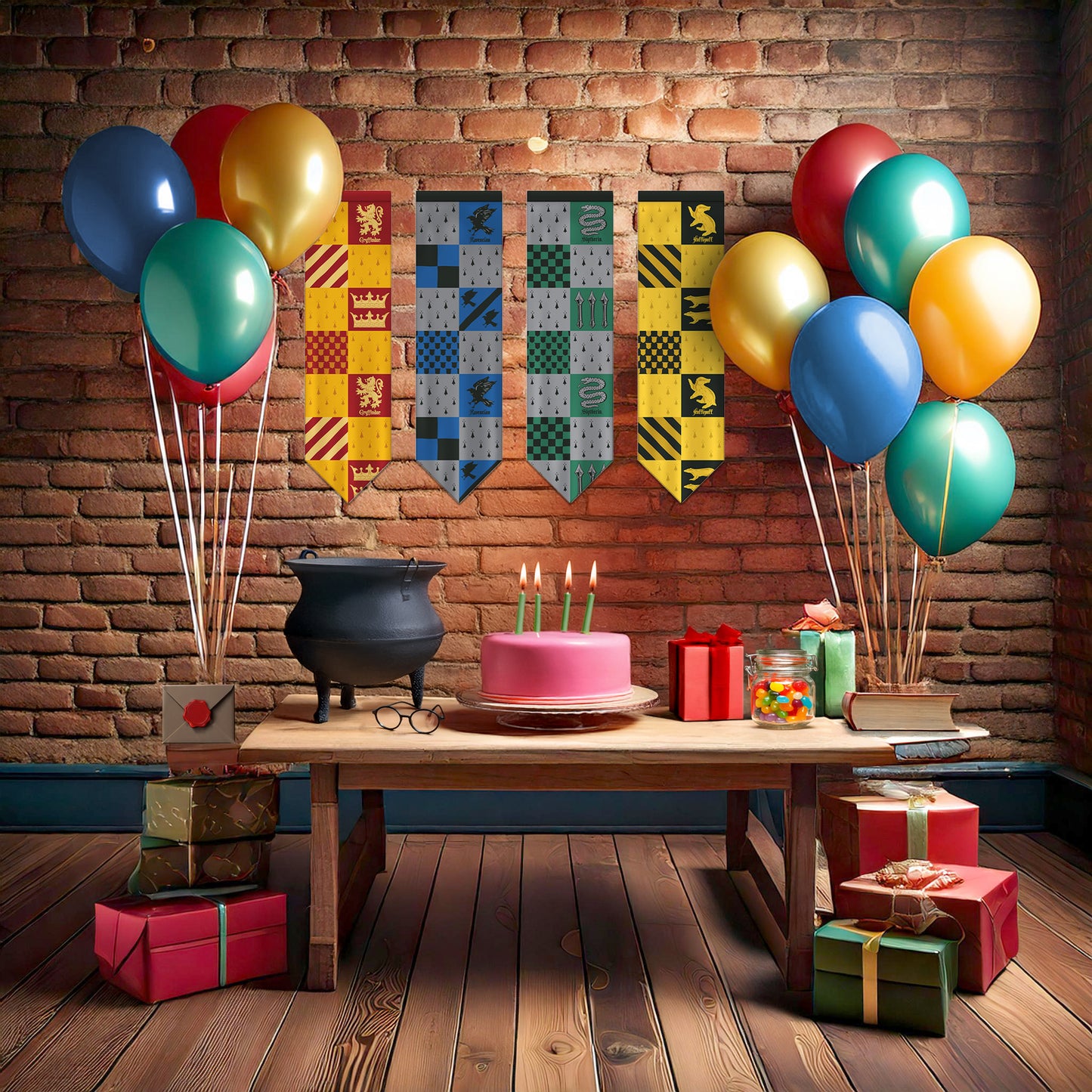 Harry Potter Hogwarts House Quidditch Banner Flag Set (8'' x 29'')