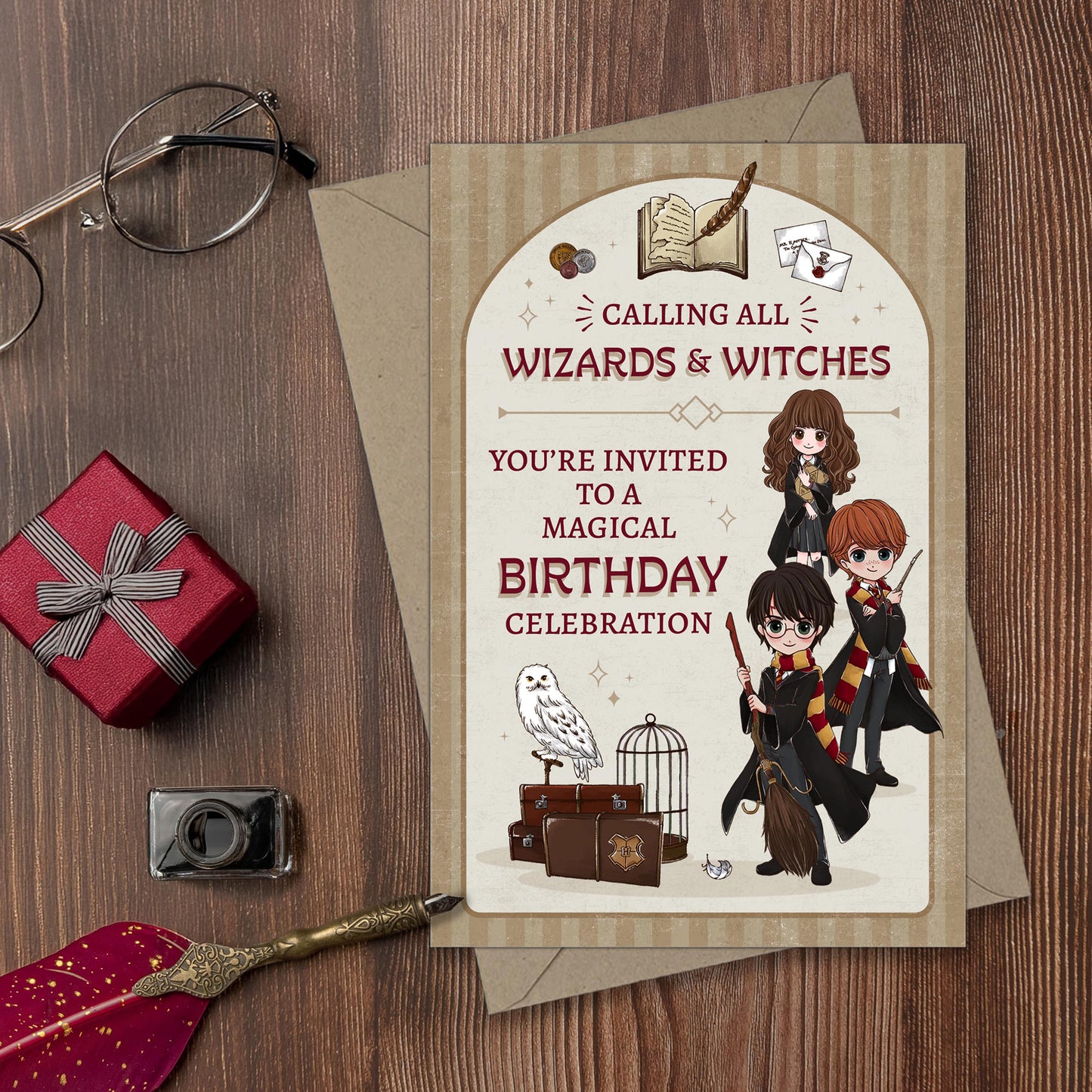 Harry Potter Wizards & Witches Fill-in-the-Blank Birthday Invitation & Envelope Box Set (20-Pack)