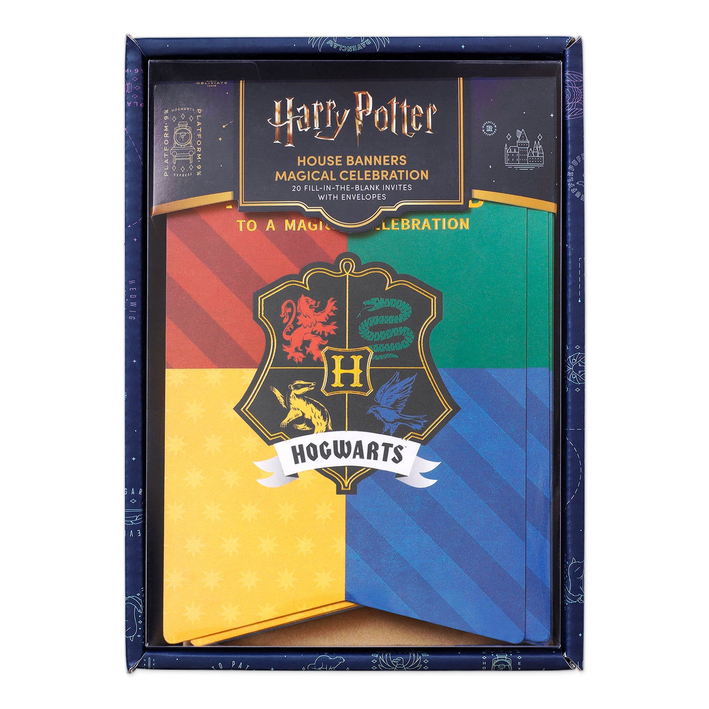 Harry Potter Hogwarts House Banners Fill-in-the-Blank Celebration Invitation & Envelope Box Set (20-Pack)