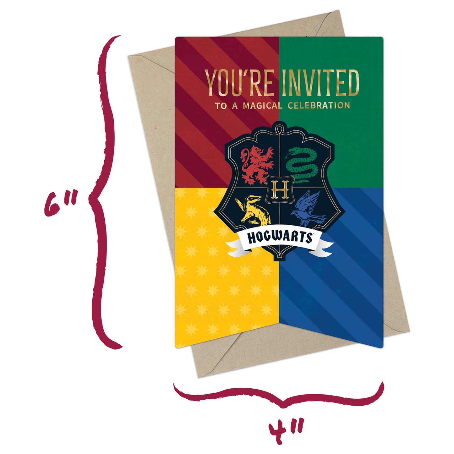 Harry Potter Hogwarts House Banners Fill-in-the-Blank Celebration Invitation & Envelope Box Set (20-Pack)