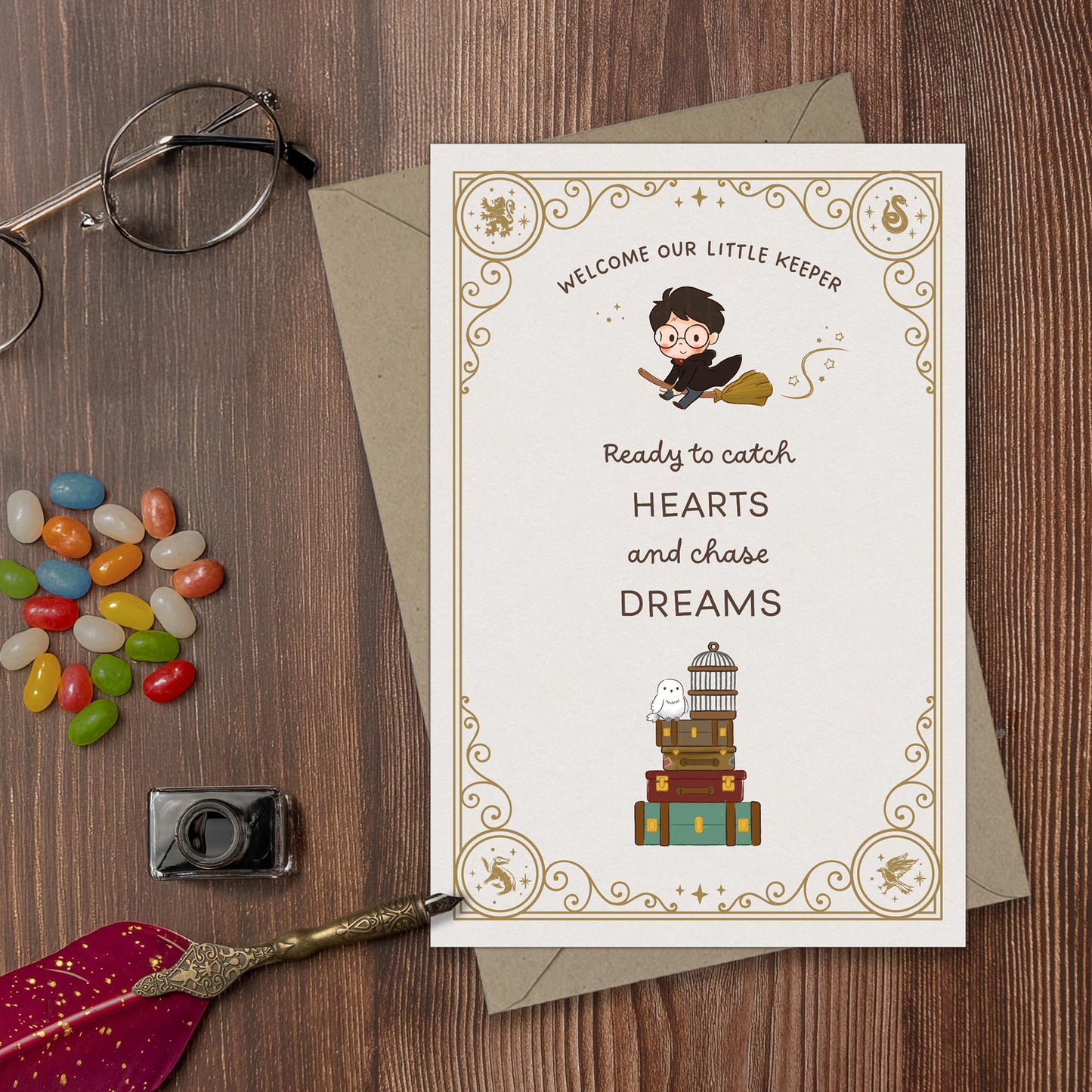 Harry Potter Little Keeper Fill-in-the-Blank Baby Birth Announcement & Envelope Box Set (20-Pack)