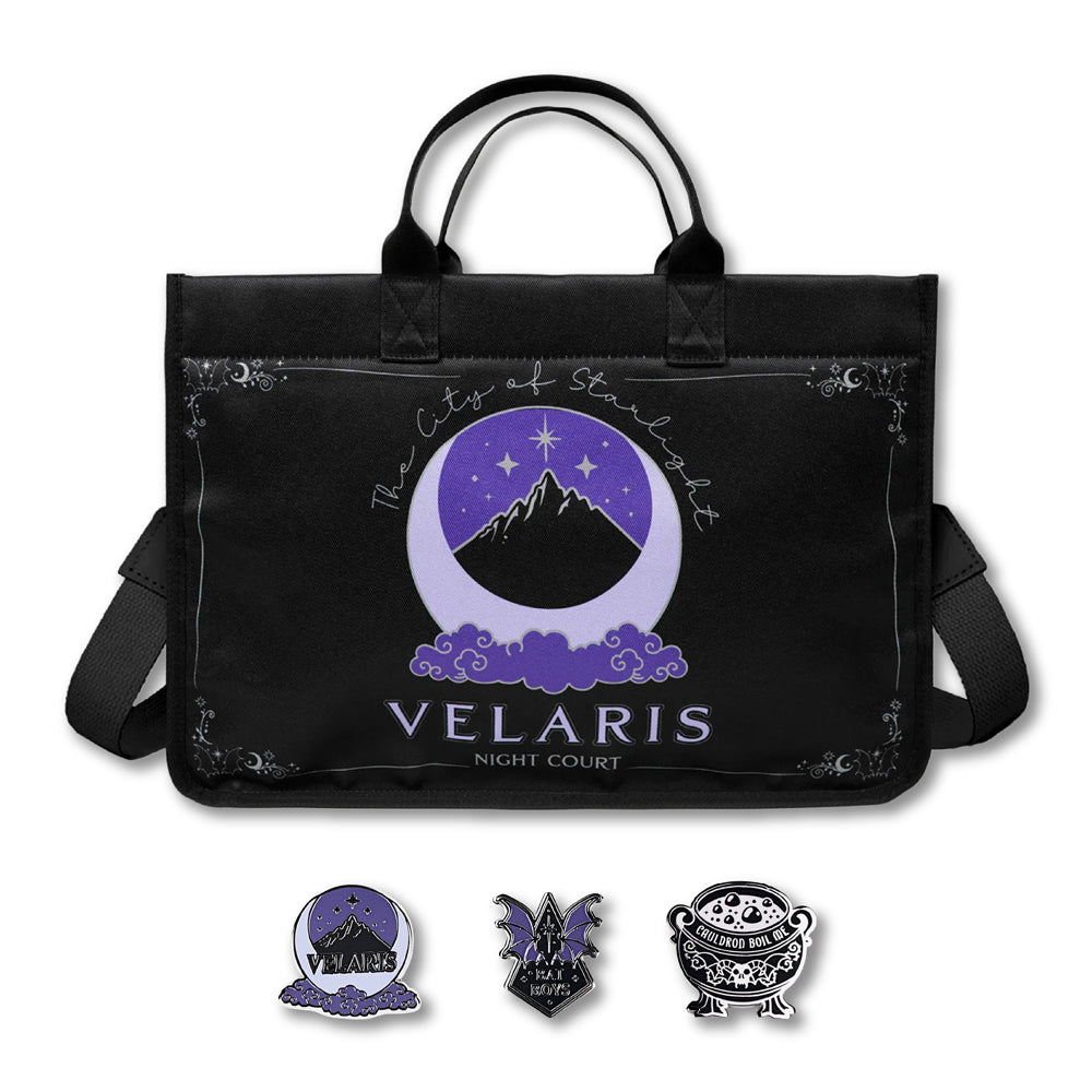 A Court of Thorns and Roses Night Court Tote Bag & Enamel Pins Bundle
