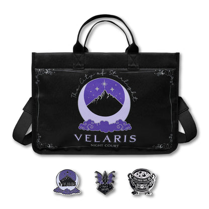 A Court of Thorns and Roses Night Court Tote Bag & Enamel Pins Bundle