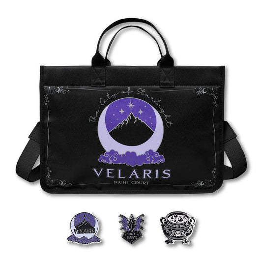A Court of Thorns and Roses Night Court Tote Bag & Enamel Pins Bundle