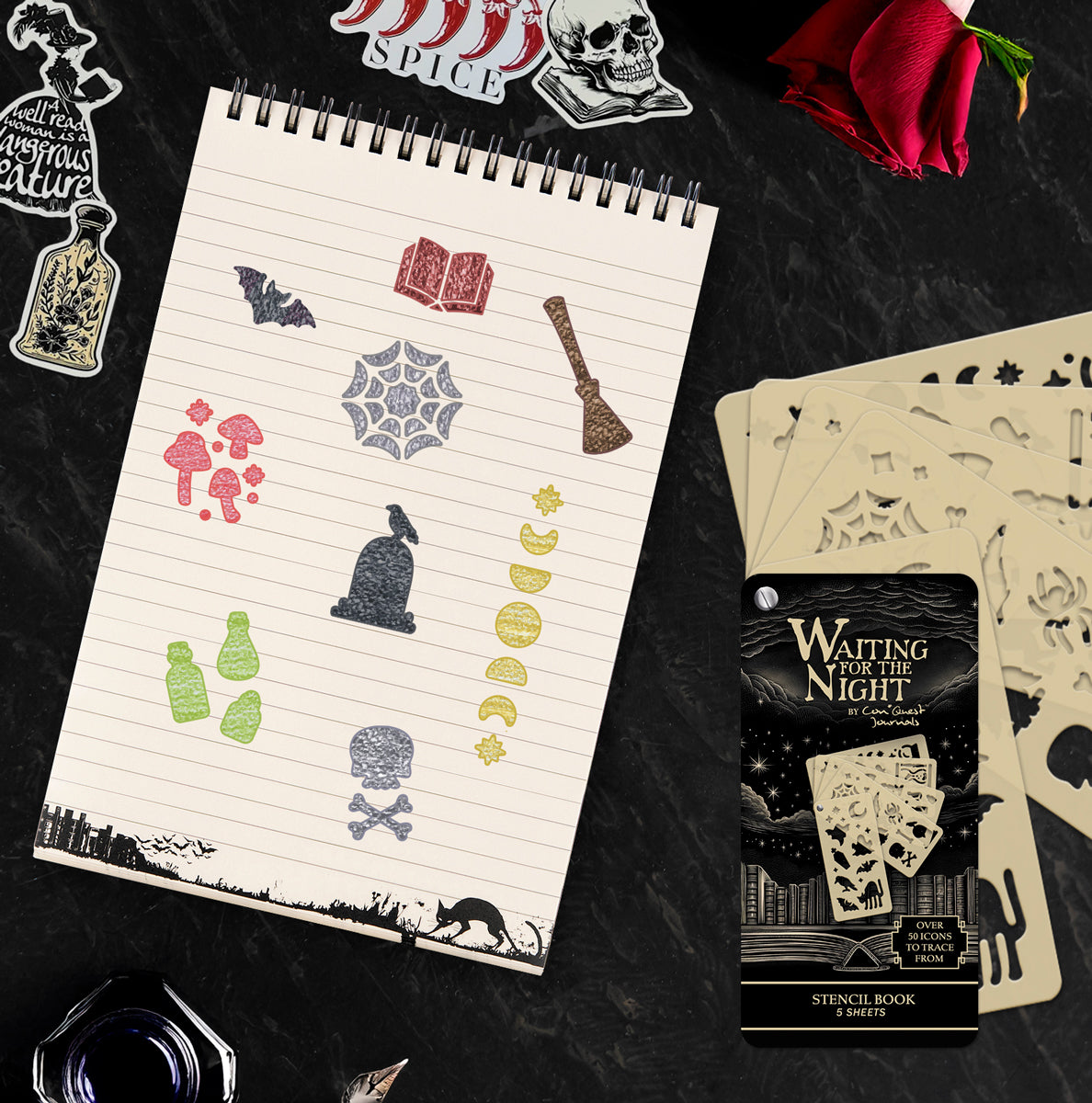 Waiting for the Night Steno Notepad & Stencil Book Bundle