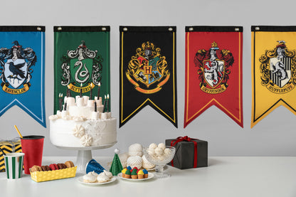 Harry Potter Wizarding World Party Decor & Sticker Bundle (Hogwarts House Banner Flag Set, Location Directional Signs & 50 Decals)