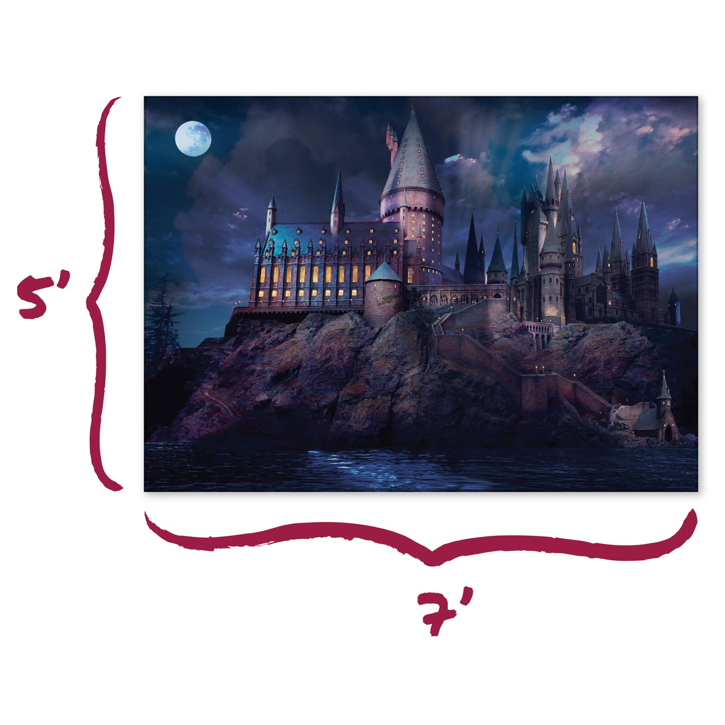 Harry Potter Hogwarts Castle at Night Backdrop Wall Banner (5ft x 7ft)