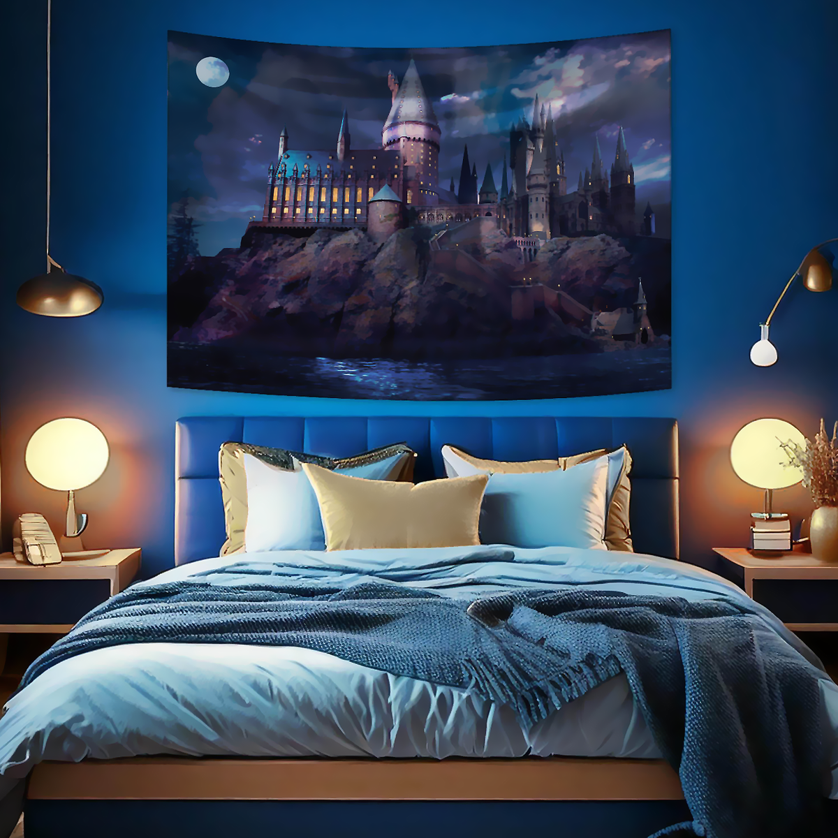 Harry Potter Hogwarts Castle at Night Backdrop Wall Banner (5ft x 7ft)