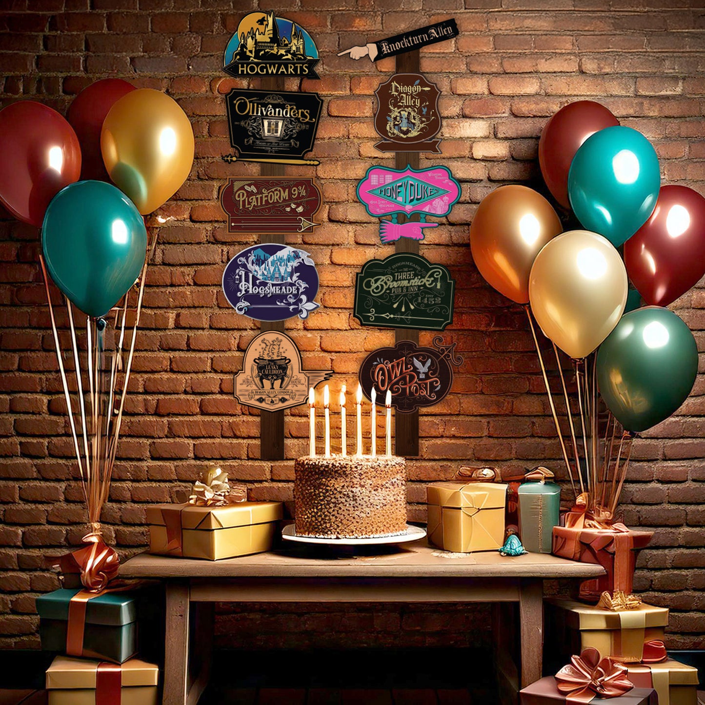 Harry Potter Party Decor & Photo Prop Bundle (Have You Seen This Wizard? Photo Prop, Location Directional Signs & Large Quidditch Banner Flag Set)