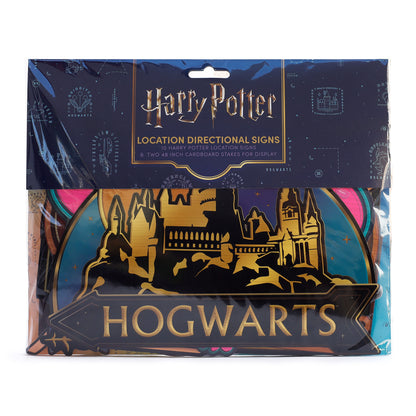 Harry Potter Wizarding World Party Decor & Sticker Bundle (Hogwarts House Banner Flag Set, Location Directional Signs & 50 Decals)