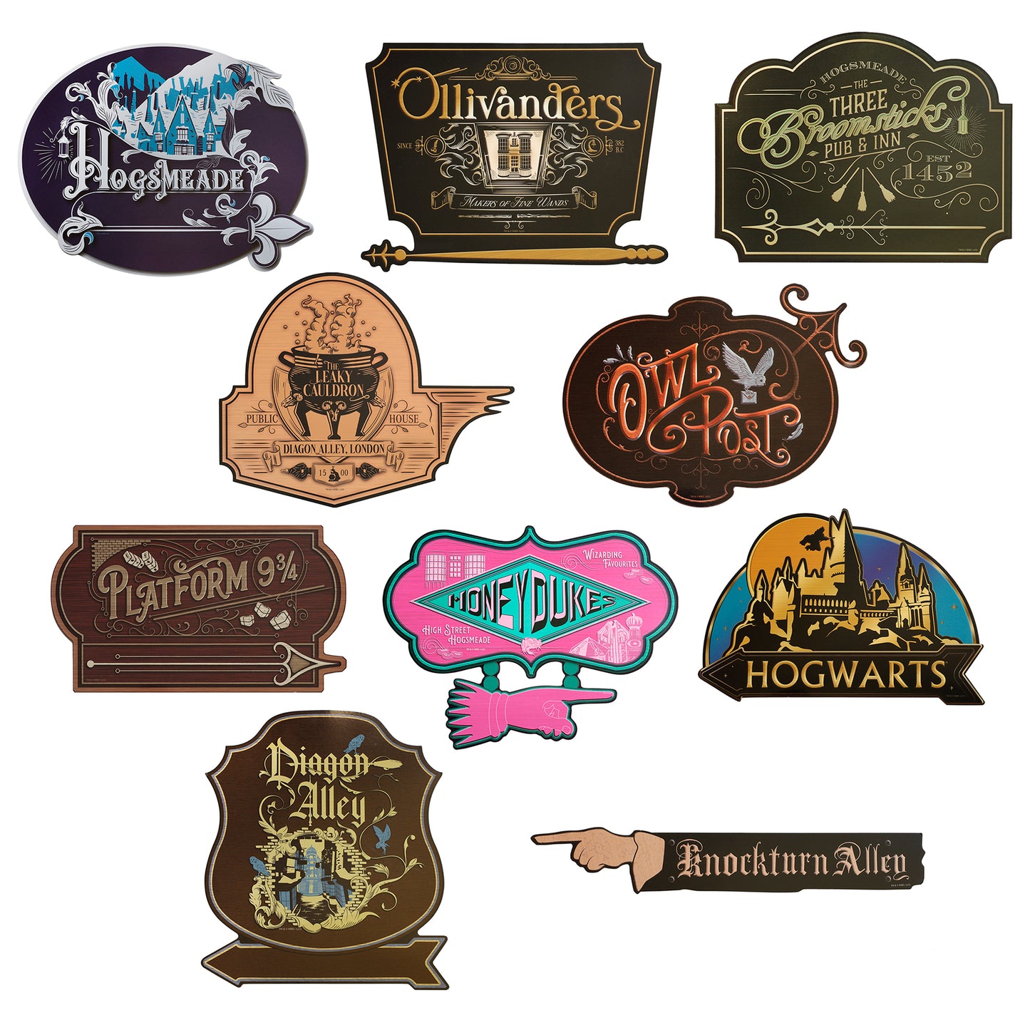 Harry Potter Wizarding World Location Directional Signs (12-Pieces, 10 Signs & 2 Posts)