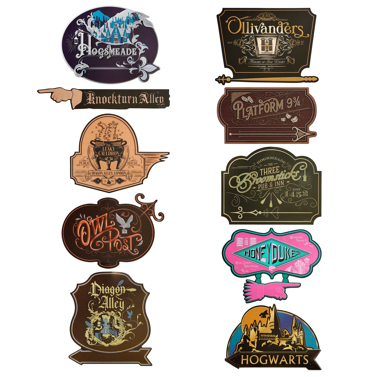 Harry Potter Wizarding World Location Directional Signs (12-Pieces, 10 Signs & 2 Posts)