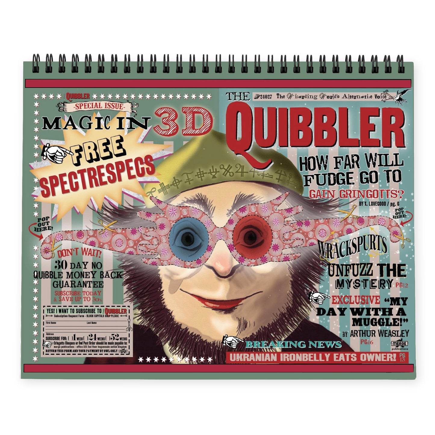 Harry Potter The Quibbler Top-Spiral Undated Weekly Planning Notepad (8'' x 10'')