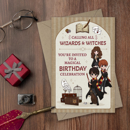 Harry Potter Wizards & Witches Fill-in-the-Blank Birthday Invitation & Envelope Box Set (20-Pack)