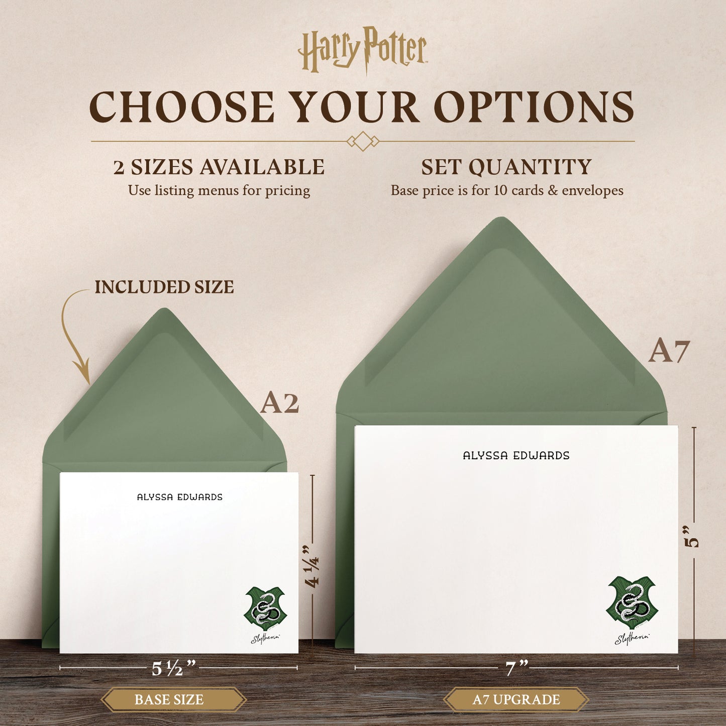 Harry Potter Slytherin House Mascot Personalized Notecards