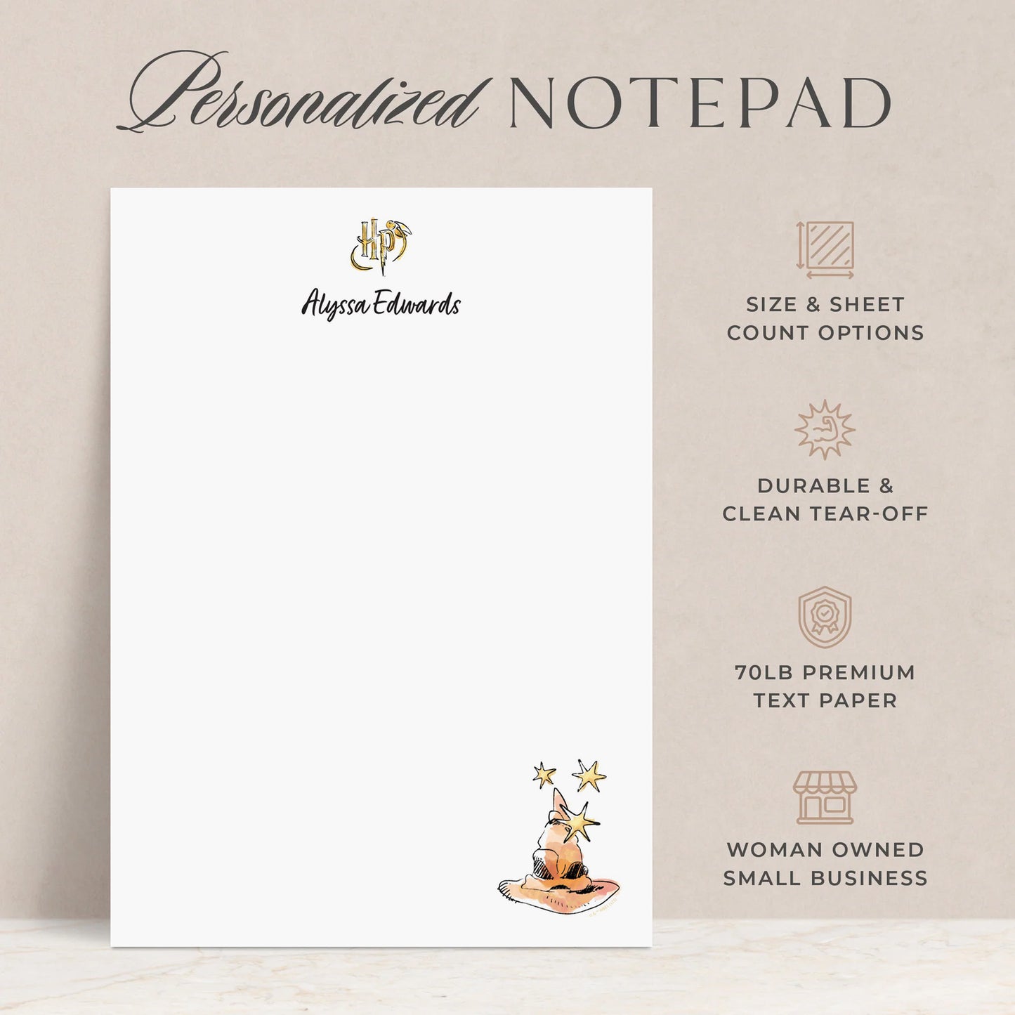 Harry Potter Hogwarts House Sorting Hat Personalized Notepads