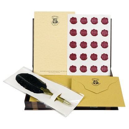 Harry Potter Writing & Journaling Bundle (Boxed Stationery Set with Wax Seals & Feather Pen, Deathly Hallows Leather Wrap Journal & 60-Count Watercolor Decals)