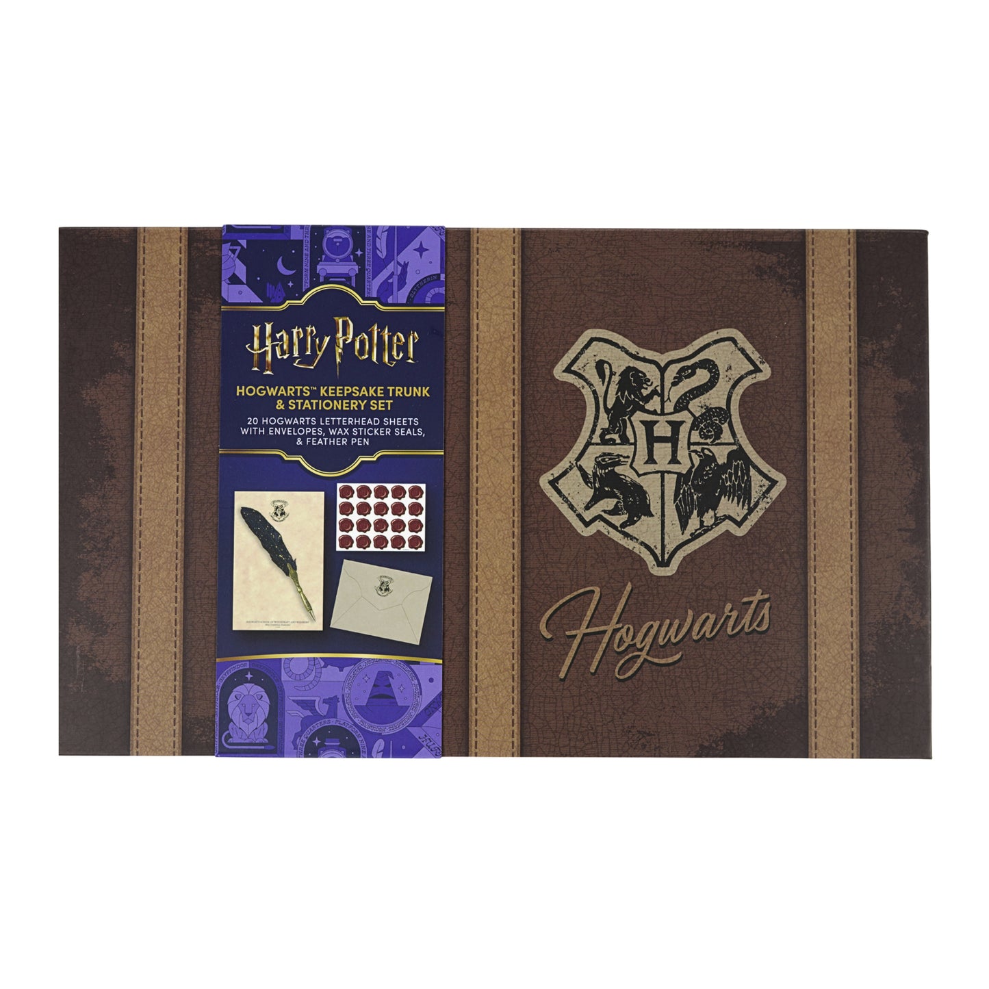 Harry Potter Writing & Journaling Bundle (Boxed Stationery Set with Wax Seals & Feather Pen, Deathly Hallows Leather Wrap Journal & 60-Count Watercolor Decals)
