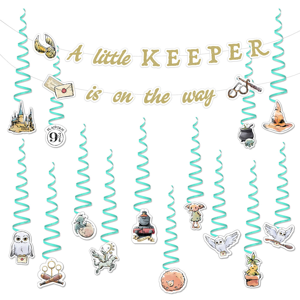 Harry Potter Baby Shower Party Decor Bundle (Backdrop, Banner & Hanging Decorations)