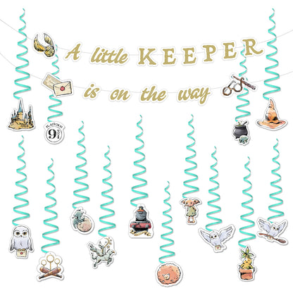 Harry Potter Baby Shower Party Decor Bundle (Backdrop, Banner & Hanging Decorations)