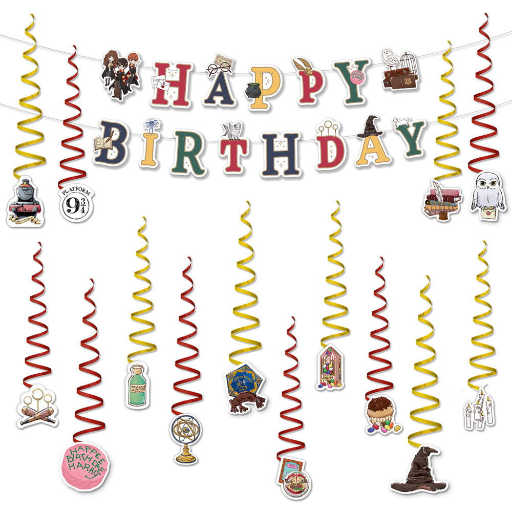Harry Potter Birthday Party Decor Bundle (Backdrop, Banner & Hanging Decorations)