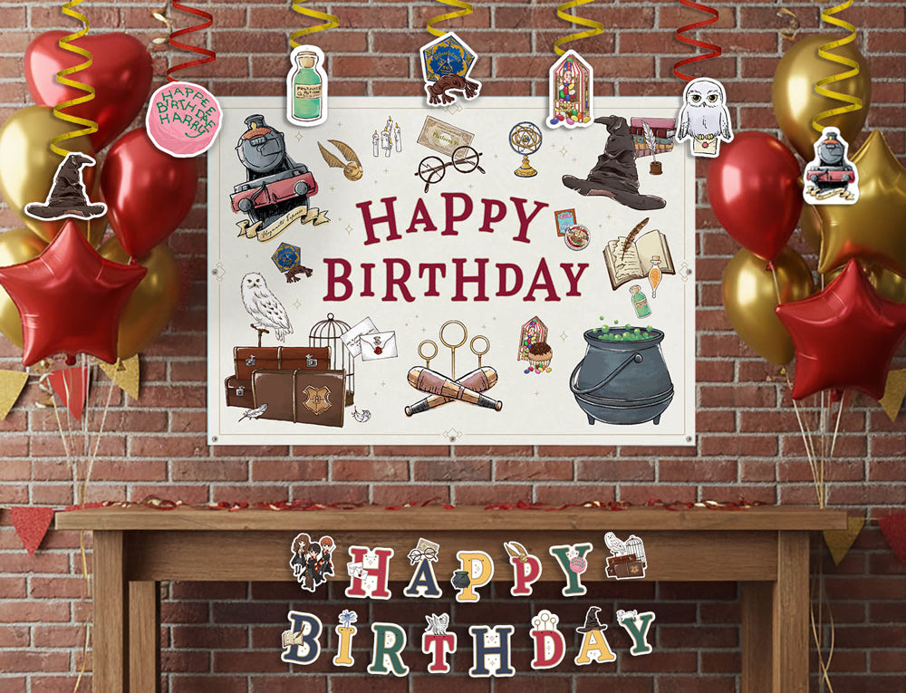 Harry Potter Birthday Party Decor Bundle (Backdrop, Banner & Hanging Decorations)