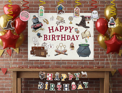 Harry Potter Birthday Party Decor Bundle (Backdrop, Banner & Hanging Decorations)