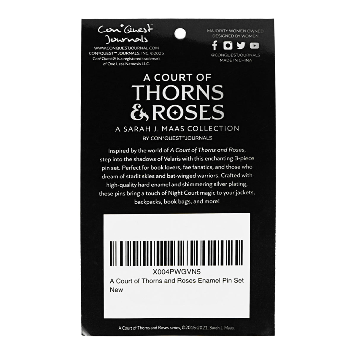 A Court of Thorns and Roses Night Court Tote Bag & Enamel Pins Bundle