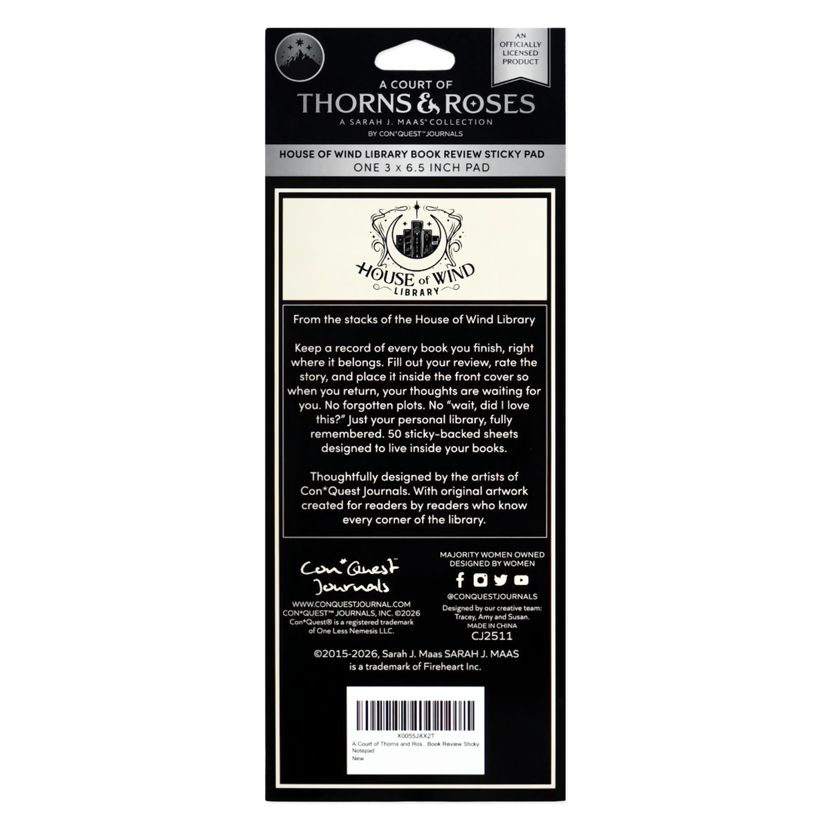 A Court of Thorns and Roses: House of Wind Library Book Review Sticky Notepad (3'' x 6.5'')