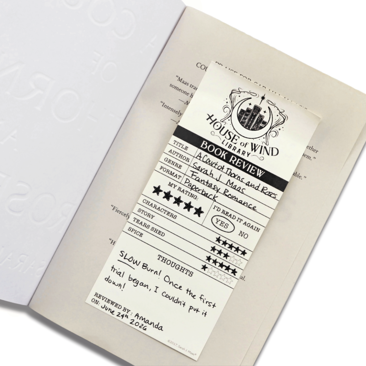 A Court of Thorns and Roses: House of Wind Library Book Review Sticky Notepad (3'' x 6.5'')