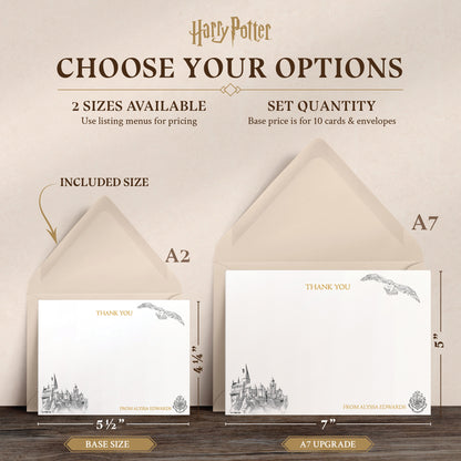 Harry Potter Black & White Hogwarts Castle Personalized Thank You Cards