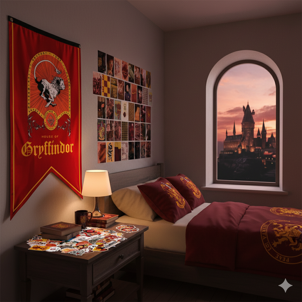 Harry Potter Gryffindor House Pride Bundle (30'' x 50'' Banner, 50-Pack Decals & Wall Collage Kit)