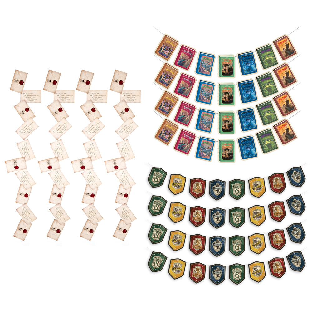 Harry Potter Ultimate Hanging Decor Bundle (Hogwarts Acceptance Letters, House Pride Crests & Literary Art Banner Sets)