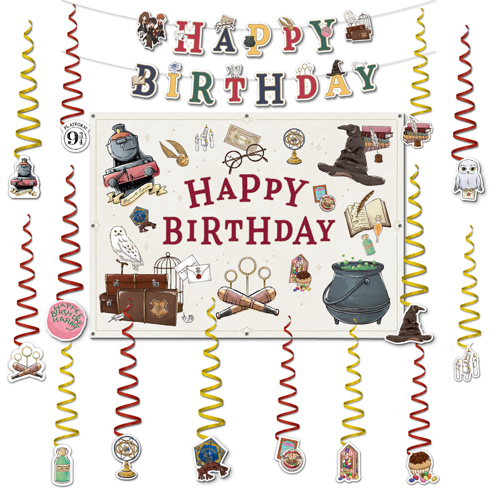 Harry Potter Birthday Party Decor Bundle (Backdrop, Banner & Hanging Decorations)