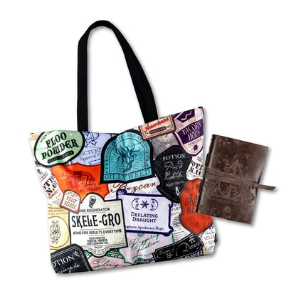 Harry Potter Deathly Hallows Leather Wrap Journal & Potions Labels Tote Bag Bundle