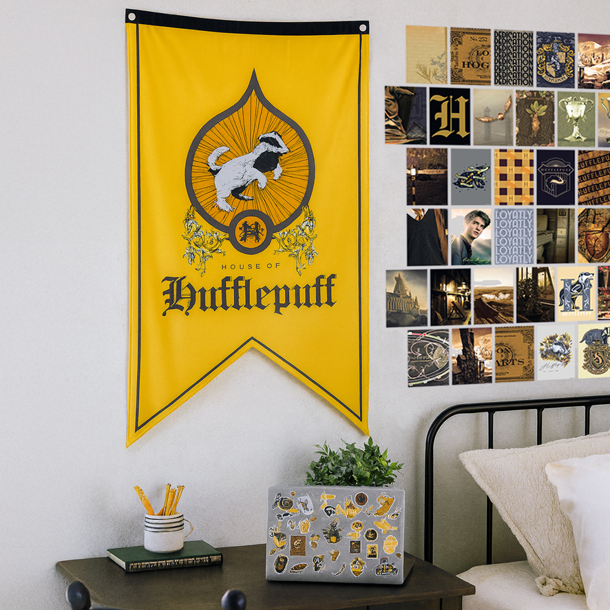 Harry Potter Hufflepuff House Pride Bundle (30'' x 50'' Banner, 60-Pack Decals & Wall Collage Kit)