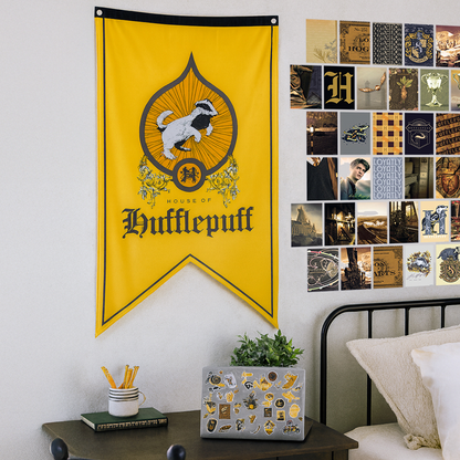 Harry Potter Hufflepuff House Pride Bundle (30'' x 50'' Banner, 60-Pack Decals & Wall Collage Kit)