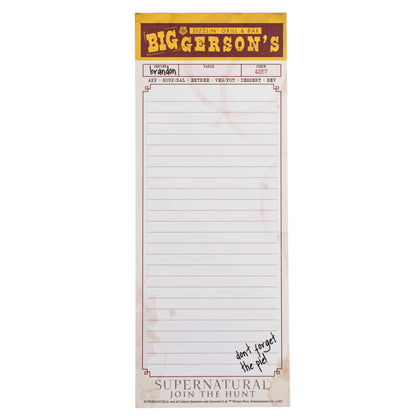 Supernatural Biggerson's List Notepad (3.5'' x 9'')