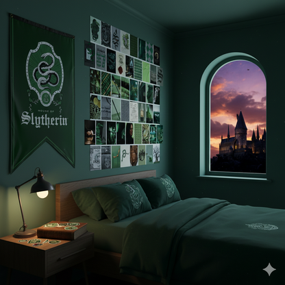 Harry Potter Slytherin House Pride Bundle (30'' x 50'' Banner, 60-Pack Decals & Wall Collage Kit)