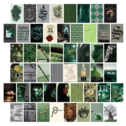 Harry Potter Slytherin House Pride Bundle (30'' x 50'' Banner, 60-Pack Decals & Wall Collage Kit)