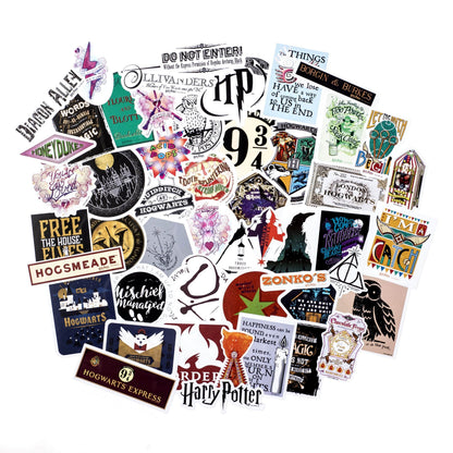 Harry Potter Wizarding World Party Decor & Sticker Bundle (Hogwarts House Banner Flag Set, Location Directional Signs & 50 Decals)